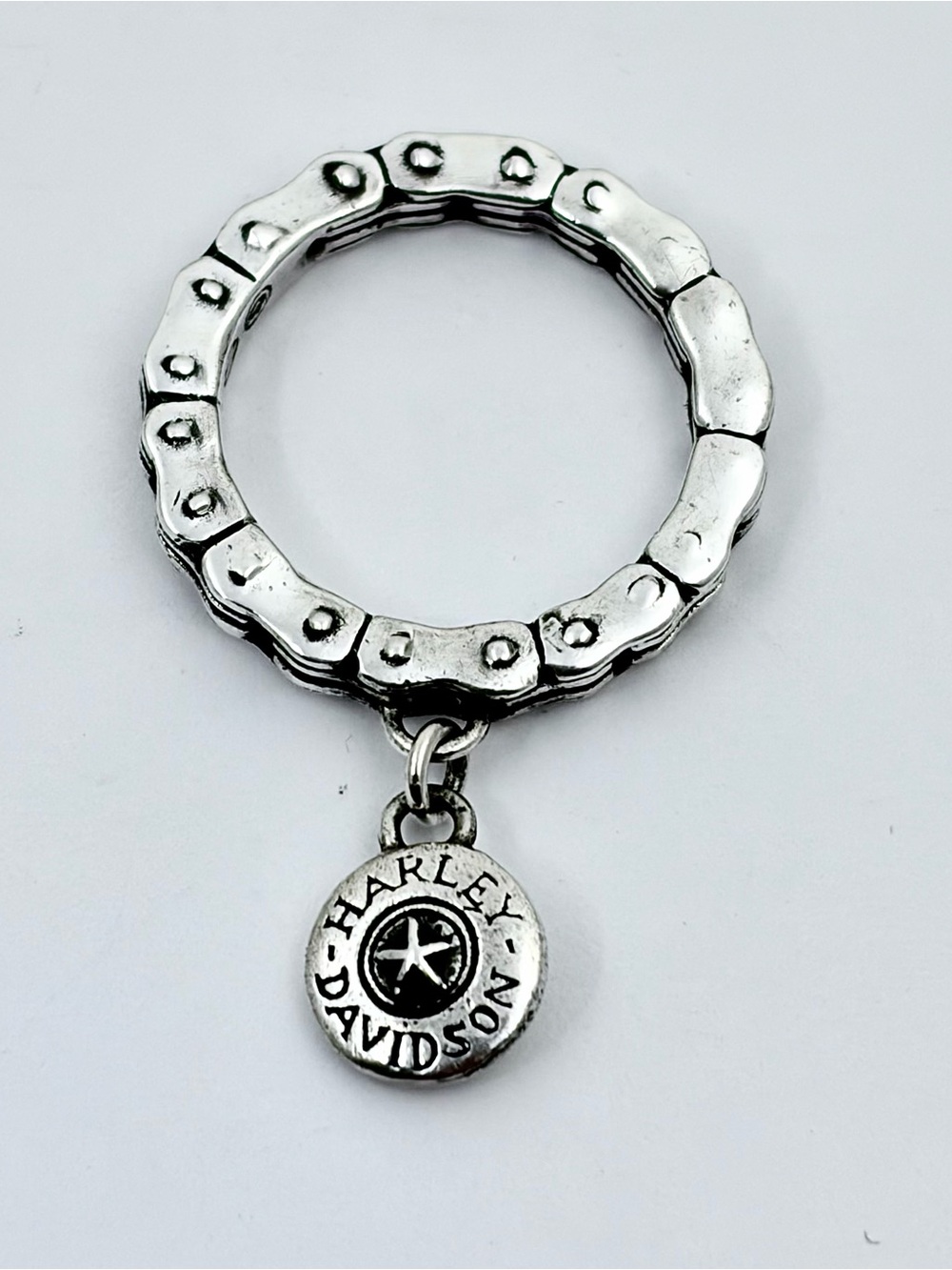 HARLEY DAVIDSON Sterling Silver Chain Dangle Ring - Size 7.25